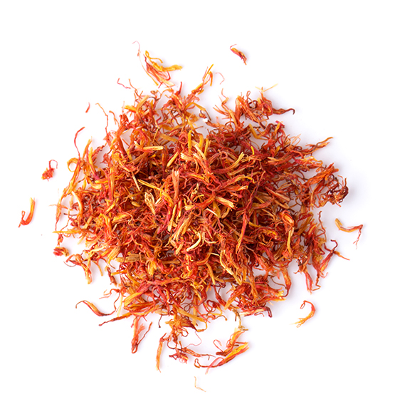safflower on white background. top view